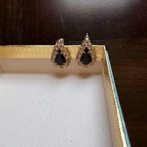 Gold & Black Teardrop Crystal Stud Earrings